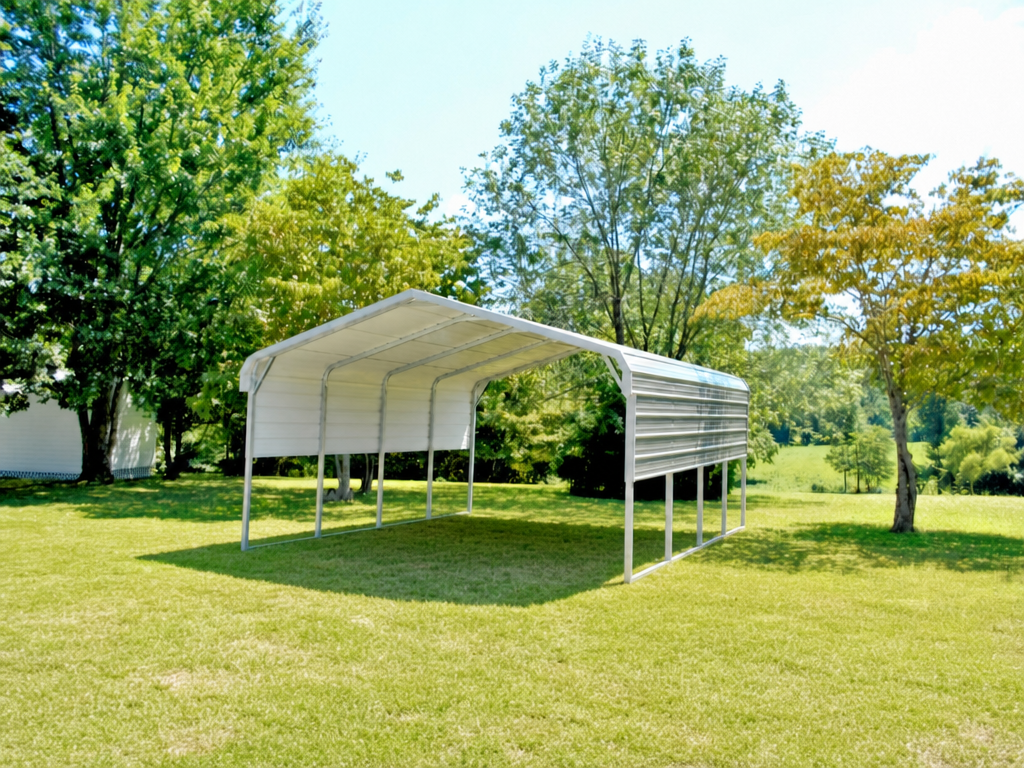 Metal building installed on level ground